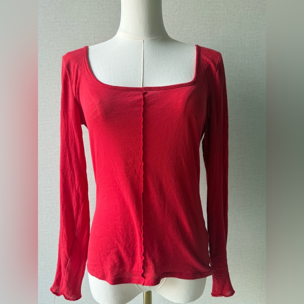 J. Crew Red Long-Sleeve Square Neck Tee